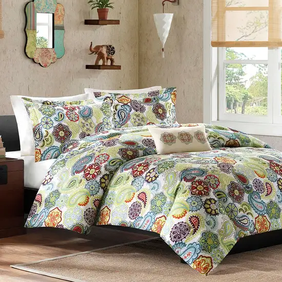 King size Multi Color Paisley 4 Piece Bed Bag Comforter Set Photo 1