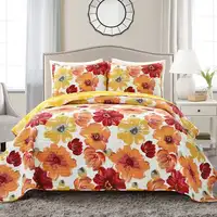 Photo of King size Orange Red Flowers Lightweight Polyester Microfiber Quilt Set