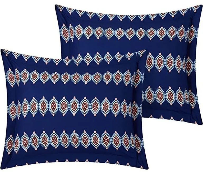 King size 4 Piece Cotton Blue White Boho Geometric Reversible Quilt Set Photo 5