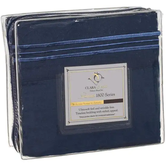 King size 4-Piece Wrinkle-Free Microfiber Sheet Set in Navy Blue Photo 2