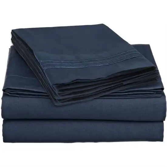 King size 4-Piece Wrinkle-Free Microfiber Sheet Set in Navy Blue Photo 1