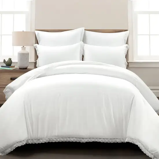 King size White 5-Piece Lightweight Comforter Set with Lace Trim Photo 2