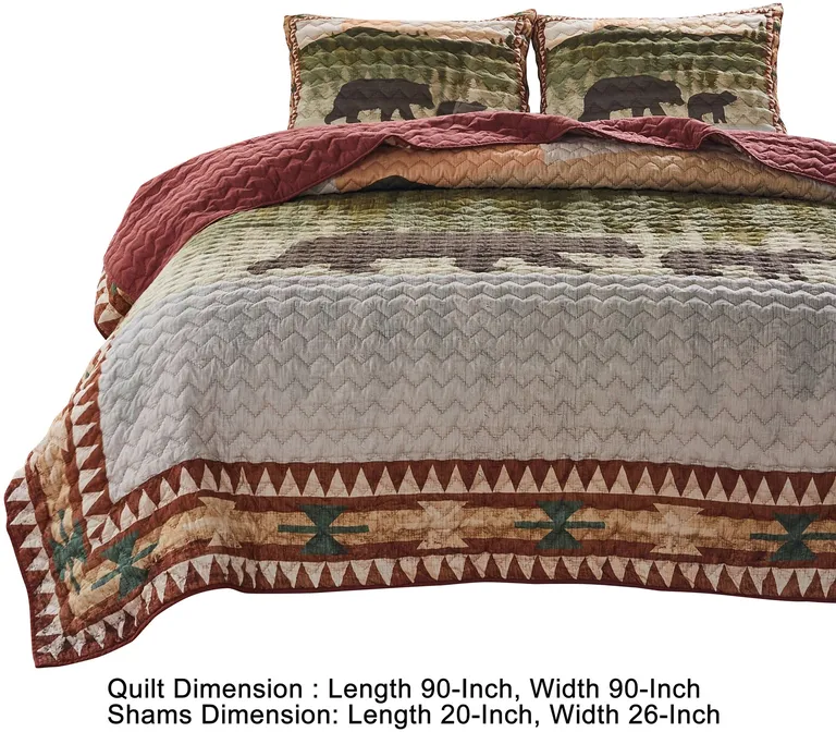 Kip 3 Piece Soft Microfiber Queen Quilt Set, Simple Bear Print, Multicolor Photo 4