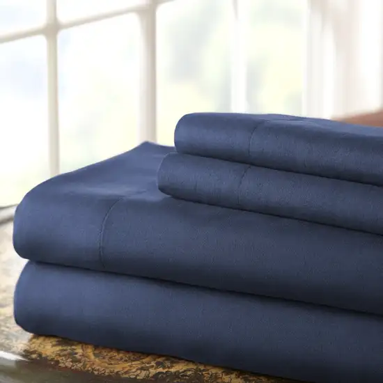 Lanester 4 Piece King Size Microfiber Sheet Set with Deep Pocket The Urban Port, Blue Photo 2