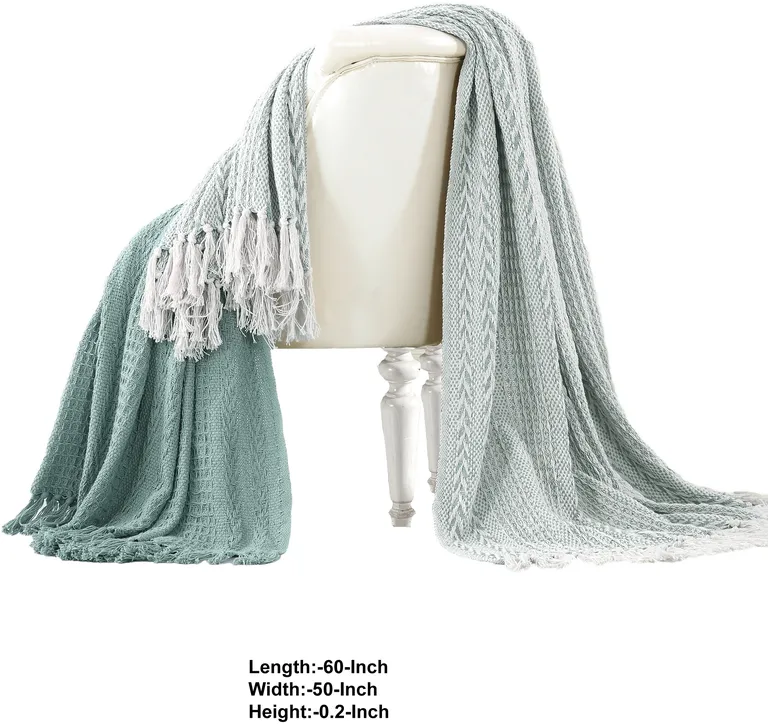 Latina Cotton Throw with Decorative Fringe The Urban Port, Set of 2, Aqua Blue Photo 2