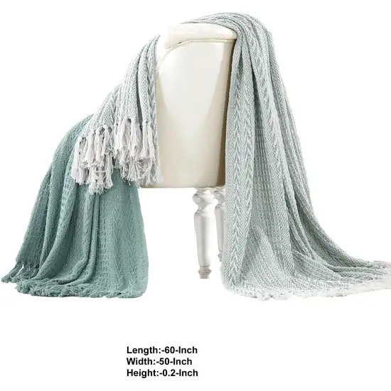 Latina Cotton Throw with Decorative Fringe The Urban Port, Set of 2, Aqua Blue Photo 2