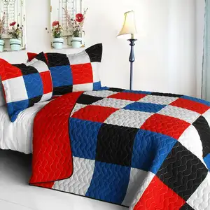 Photo of Lattice Logic - 3PC Vermicelli-Quilted Patchwork Quilt Set (Full/Queen Size)