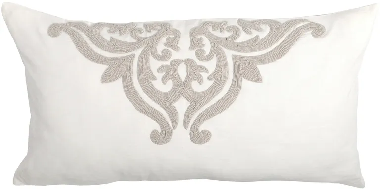 Lenz 20 X 36 Lumbar King Pillow Sham, Hand Stitched Damask Embroidery Photo 1