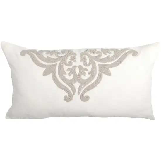 Lenz 20 X 36 Lumbar King Pillow Sham, Hand Stitched Damask Embroidery Photo 1