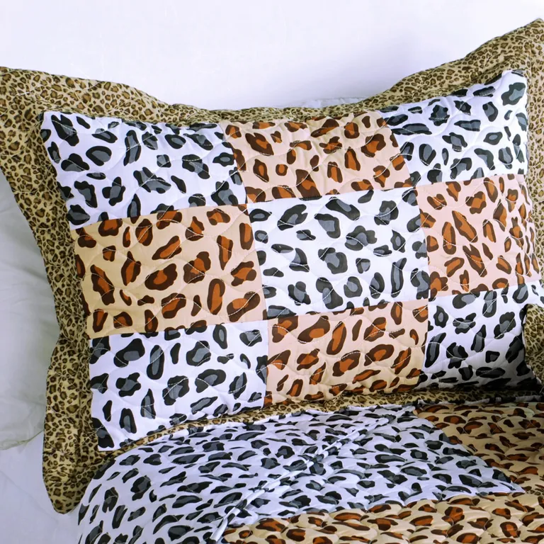 Leopard Pattern - 100% Cotton 3PC Vermicelli-Quilted Patchwork Quilt Set (Full/Queen Size) Photo 3