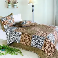 Photo of Leopard Pattern - 100% Cotton 3PC Vermicelli-Quilted Patchwork Quilt Set (Full/Queen Size)