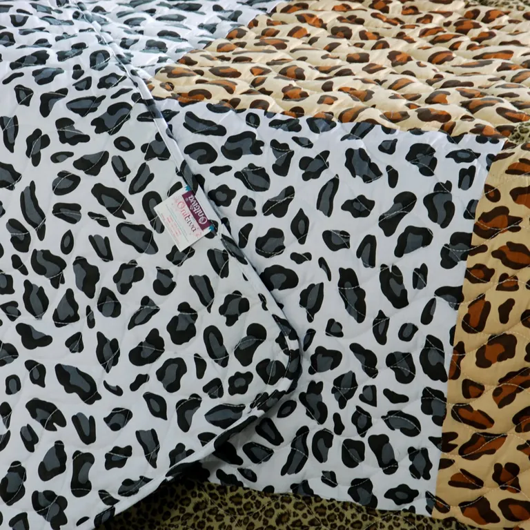Leopard Pattern - 100% Cotton 3PC Vermicelli-Quilted Patchwork Quilt Set (Full/Queen Size) Photo 4