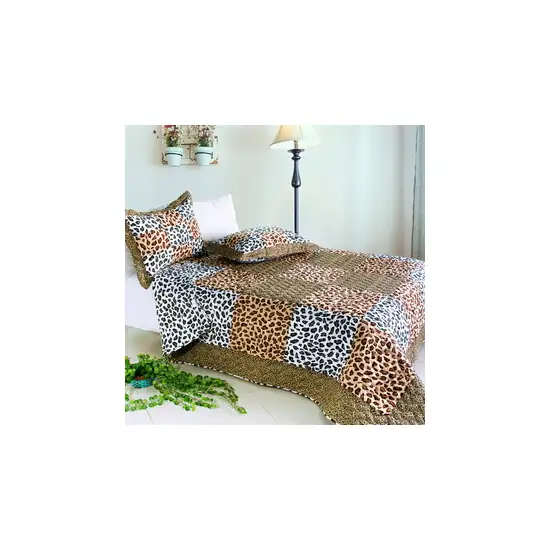 Leopard Pattern - 100% Cotton 3PC Vermicelli-Quilted Patchwork Quilt Set (Full/Queen Size) Photo 2