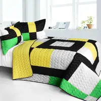 Photo of Life Force - Brand New Vermicelli-Quilted Patchwork Quilt Set Full/Queen