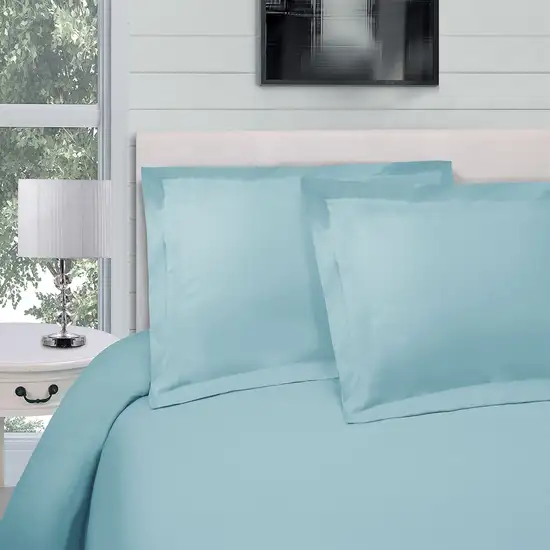 Light Blue Queen Cotton Blend 300 Thread Count Washable Duvet Cover Set Photo 4