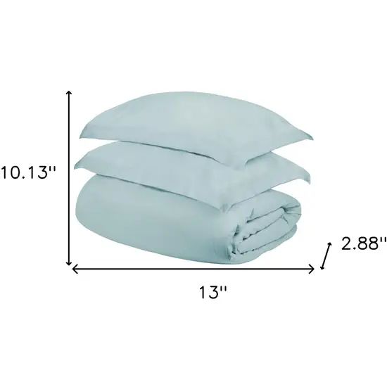 Light Blue Queen Cotton Blend 300 Thread Count Washable Duvet Cover Set Photo 5