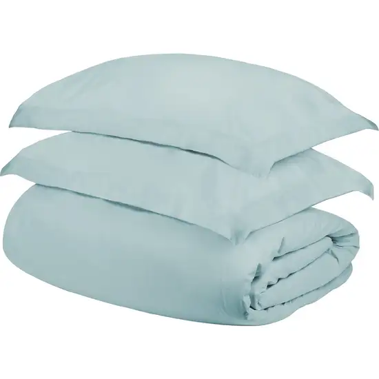 Light Blue Queen Cotton Blend 300 Thread Count Washable Duvet Cover Set Photo 1