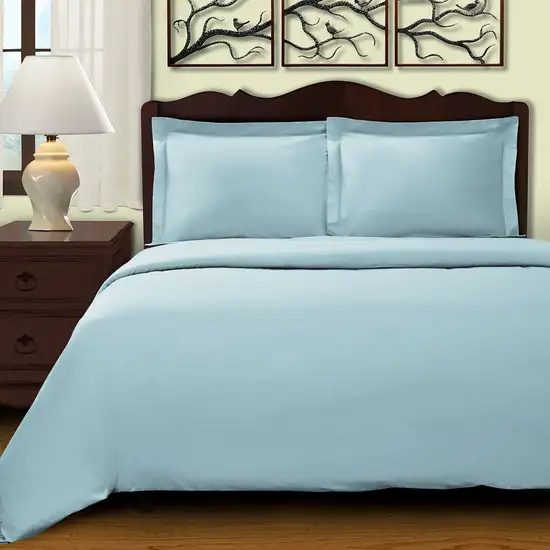 Light Blue Queen Cotton Blend 400 Thread Count Washable Duvet Cover Set Photo 4