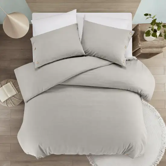 Light Gray King 100% Cotton 140 Thread Count Washable Duvet Cover Set Photo 6