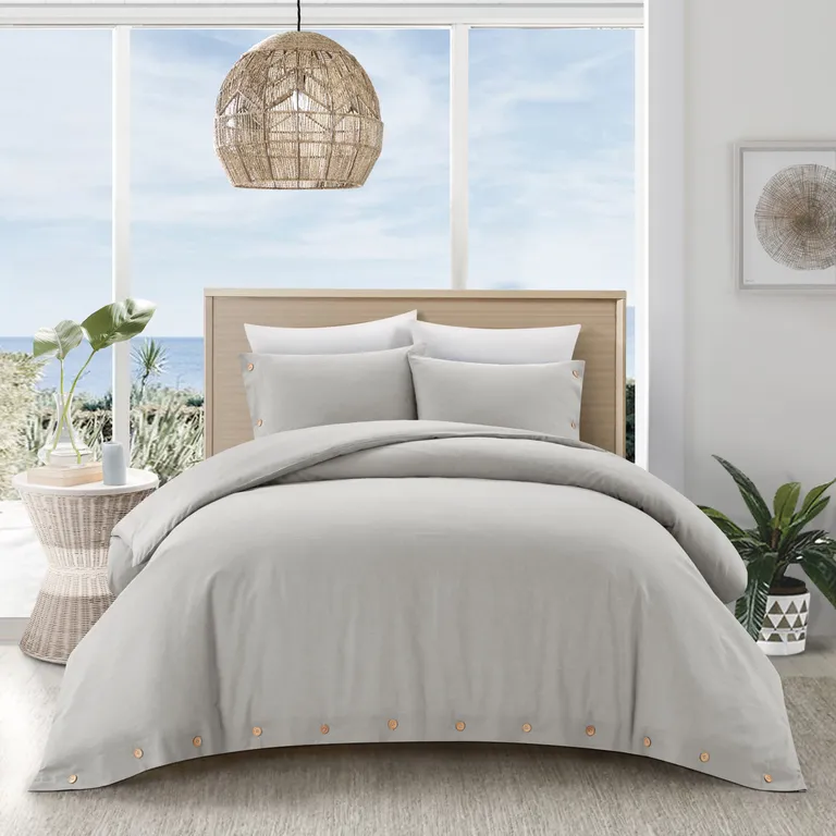 Light Gray King 100% Cotton 140 Thread Count Washable Duvet Cover Set Photo 5