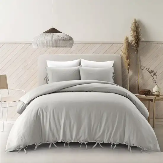 Light Gray King Linen 220 Thread Count Washable Duvet Cover Set Photo 6