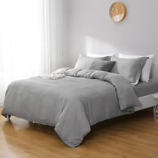 Light Gray  Microfiber 1400 Thread Count Machine Washable Duvet Cover Set Photo 4