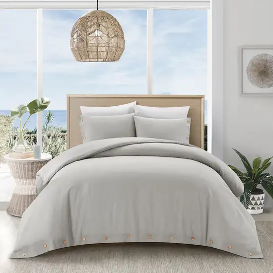 Light Gray Queen 100% Cotton 140 Thread Count Washable Duvet Cover Set Photo 5