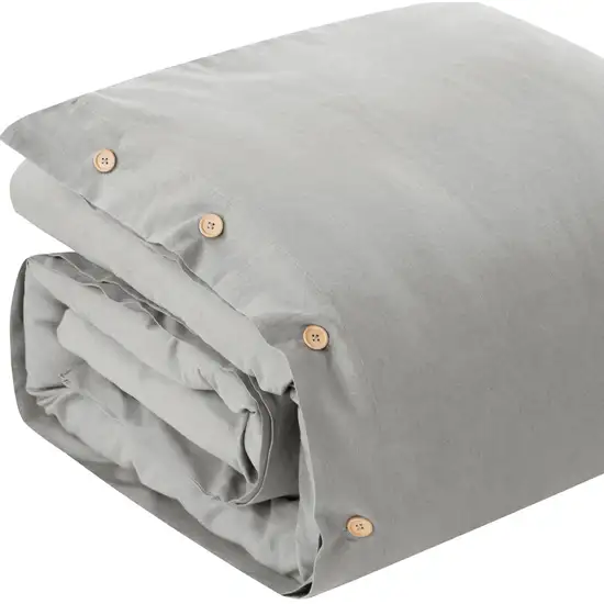 Light Gray Queen 100% Cotton 140 Thread Count Washable Duvet Cover Set Photo 6