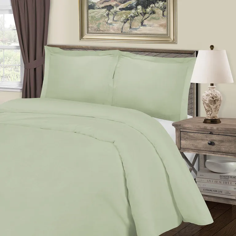 Light Green Queen Cotton Blend 1000 Thread Count Washable Duvet Cover Set Photo 4