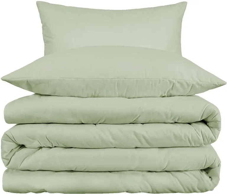 Light Green Queen Cotton Blend 1000 Thread Count Washable Duvet Cover Set Photo 1