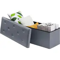 Photo of Light Grey Faux Leather Upholstered End of Bed Storage Bench Ottoman