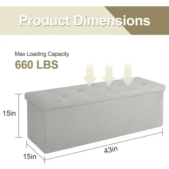 Light Grey Linen Upholstered Bedroom Living Room Entryway Storage Bench Ottoman Photo 5