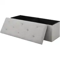 Photo of Light Grey Linen Upholstered Bedroom Living Room Entryway Storage Bench Ottoman