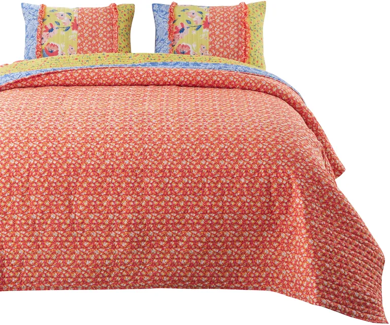 Lio 3 Piece Microfiber King Quilt Set, Bohemian Floral Pattern Photo 3