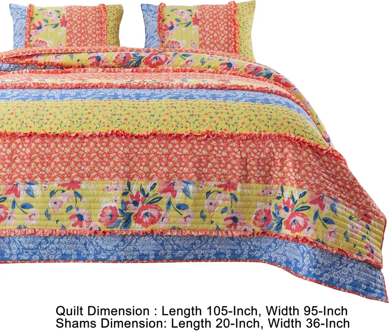 Lio 3 Piece Microfiber King Quilt Set, Bohemian Floral Pattern Photo 5