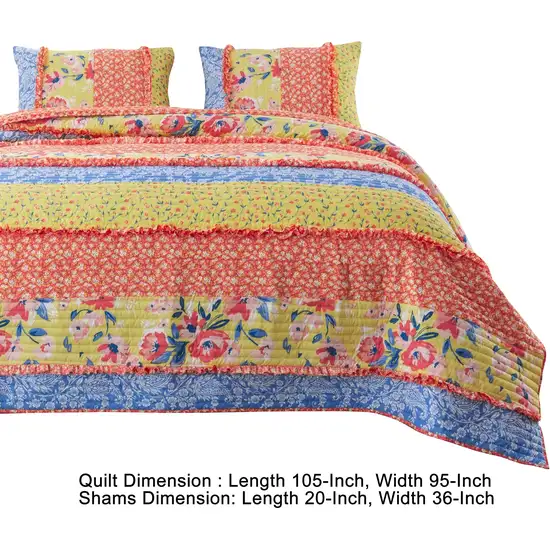 Lio 3 Piece Microfiber King Quilt Set, Bohemian Floral Pattern Photo 5