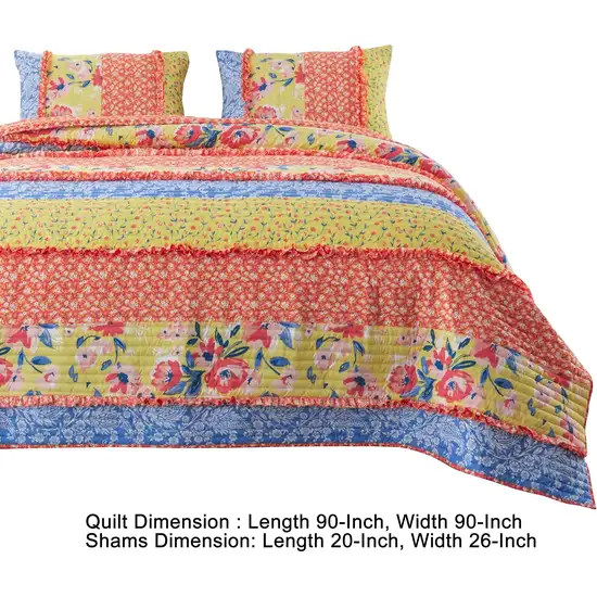 Lio 3 Piece Microfiber Queen Quilt Set, Bohemian Floral Pattern Photo 5