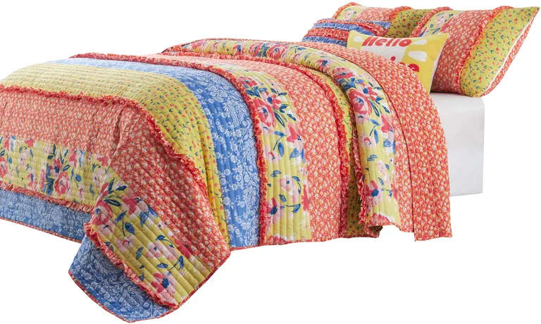 Lio 2 Piece Microfiber Twin Quilt Set, Bohemian Floral Pattern Photo 2