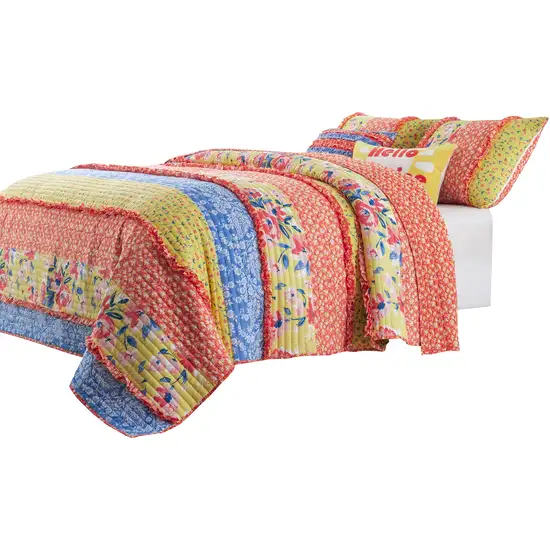 Lio 2 Piece Microfiber Twin Quilt Set, Bohemian Floral Pattern Photo 2