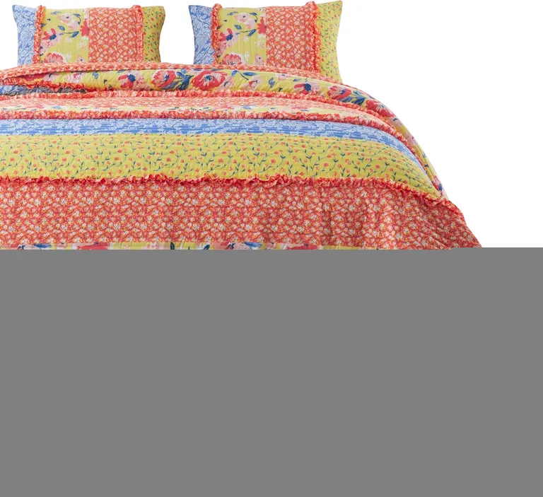 Lio 2 Piece Microfiber Twin Quilt Set, Bohemian Floral Pattern Photo 5