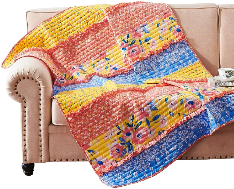 Lio 60 x 50 Quilted Ruffled Throw Blanket, Polyester Fill Photo 1