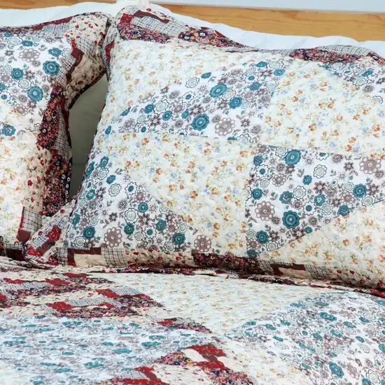 Little Folka Dots -  100% Cotton 2PC Floral Vermicelli-Quilted Patchwork Quilt Set (Twin Size) Photo 4