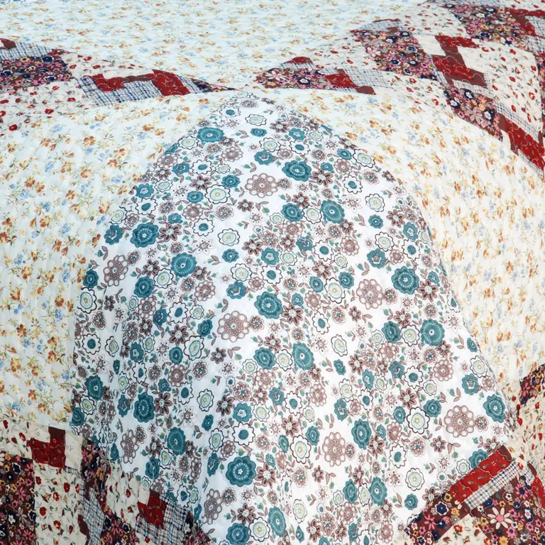 Little Folka Dots - 100% Cotton 2PC Floral Vermicelli-Quilted Patchwork Quilt Set (Twin Size) Photo 4