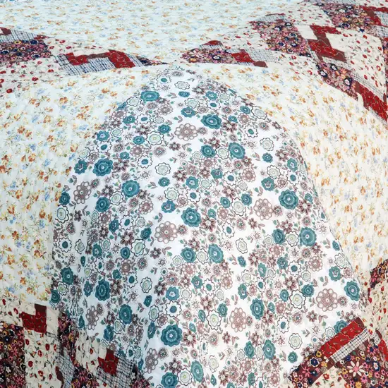 Little Folka Dots -  100% Cotton 2PC Floral Vermicelli-Quilted Patchwork Quilt Set (Twin Size) Photo 5
