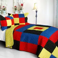 Photo of Lively Star - 3PC Vermicelli-Quilted Patchwork Quilt Set (Full/Queen Size)