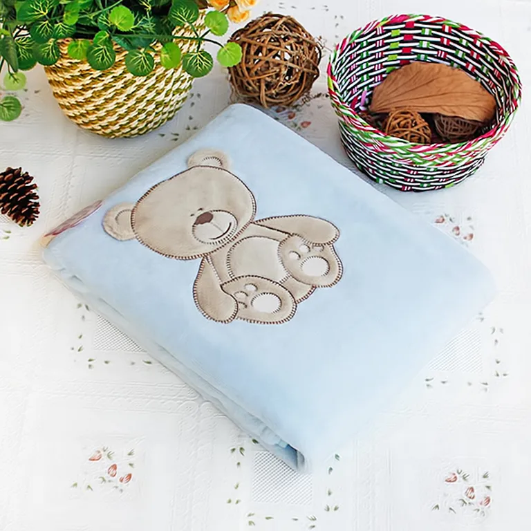 Lovely Bear - Embroidered Applique Polar Fleece Baby Throw Blanket (30.7 by 39.4 inches) Photo 1