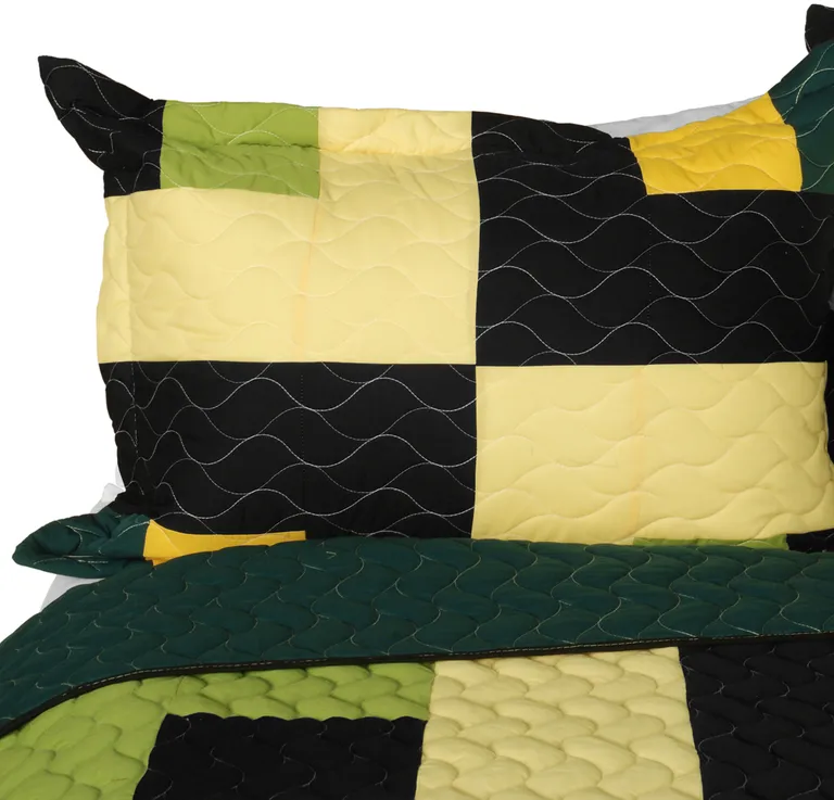 Lucky Break - 3PC Vermicelli-Quilted Patchwork Quilt Set (Full/Queen Size) Photo 2