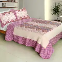 Photo of Lucky Ring - 100% Cotton 3PC Vermicelli-Quilted Patchwork Quilt Set (Full/Queen Size)