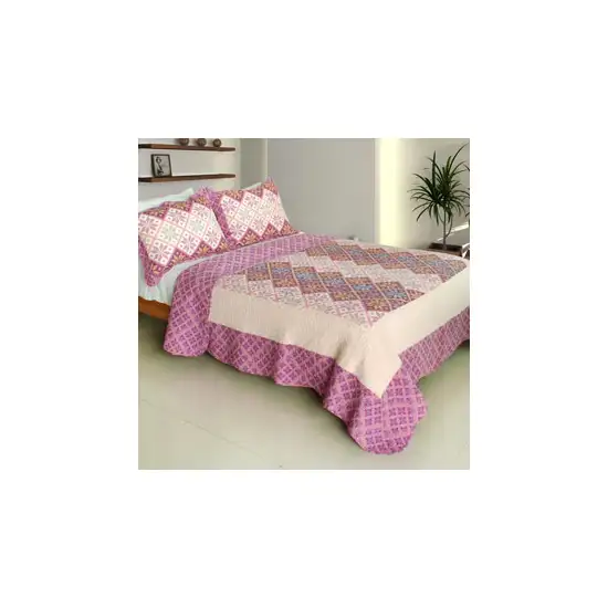 Lucky Ring -  100% Cotton 3PC Vermicelli-Quilted Patchwork Quilt Set (Full/Queen Size) Photo 2