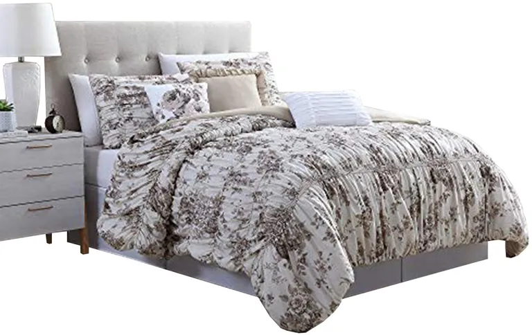 Lyon 6 Piece Floral Queen Comforter Set with Shirring The Urban Port Photo 1